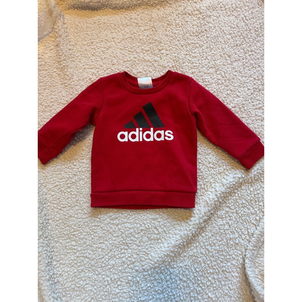 Adidas Kids Red Fleece Crewneck Sweatshirt Logo Graphic Pullover 12M